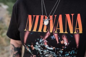 mom with necklaces and nirvana shirt in green river, wy